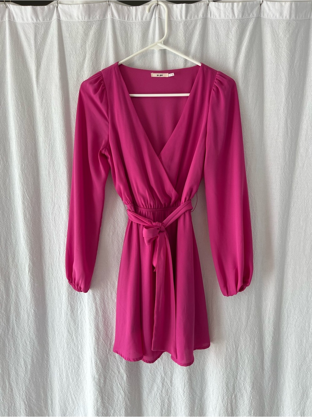 Mi Ami Fuchsia Half- Wrap Long-Sleeve Mini Dress